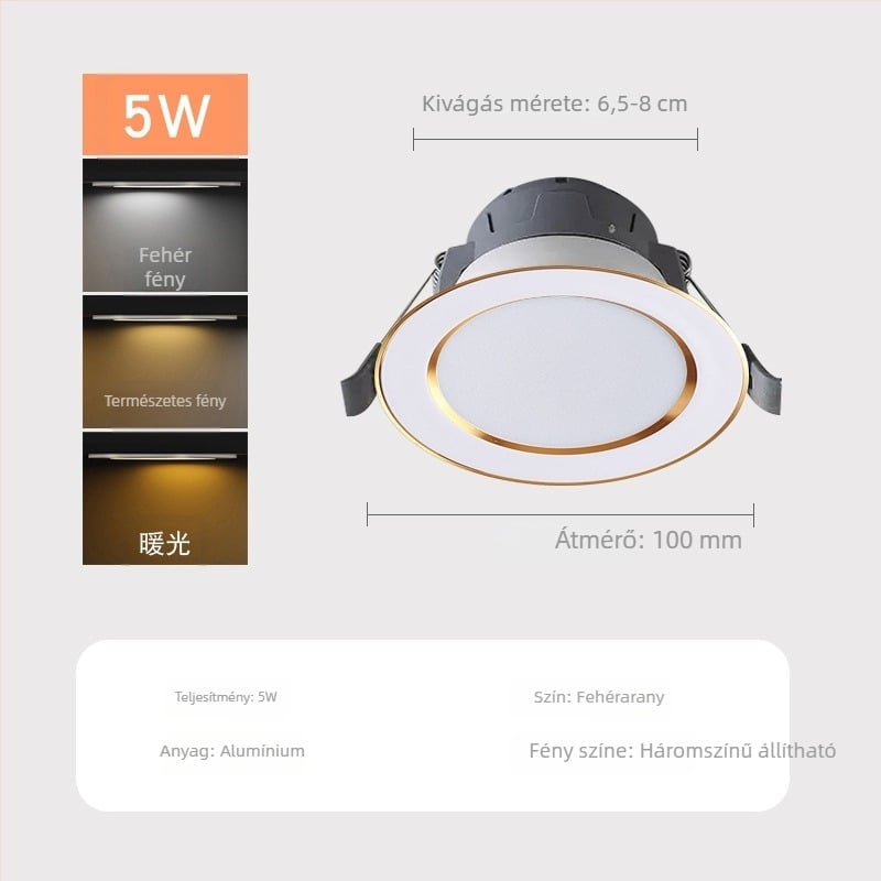 Ultra vékony LED mennyezeti downlight, beépített anti-glare, háromszínű dimmelés, 6000K, 220V