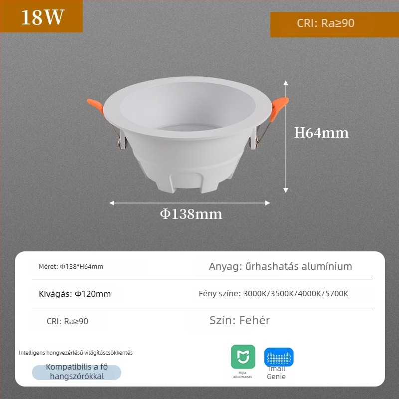COB LED-es downlight, rejtett szerelés, 220V, CRI ≥90, 3000K/3500K/4000K/5700K