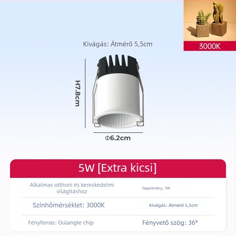 Beépített COB spotlámpa nappali mennyezetéhez, alumínium ház, 220V, CRI ≥95, gombkapcsoló