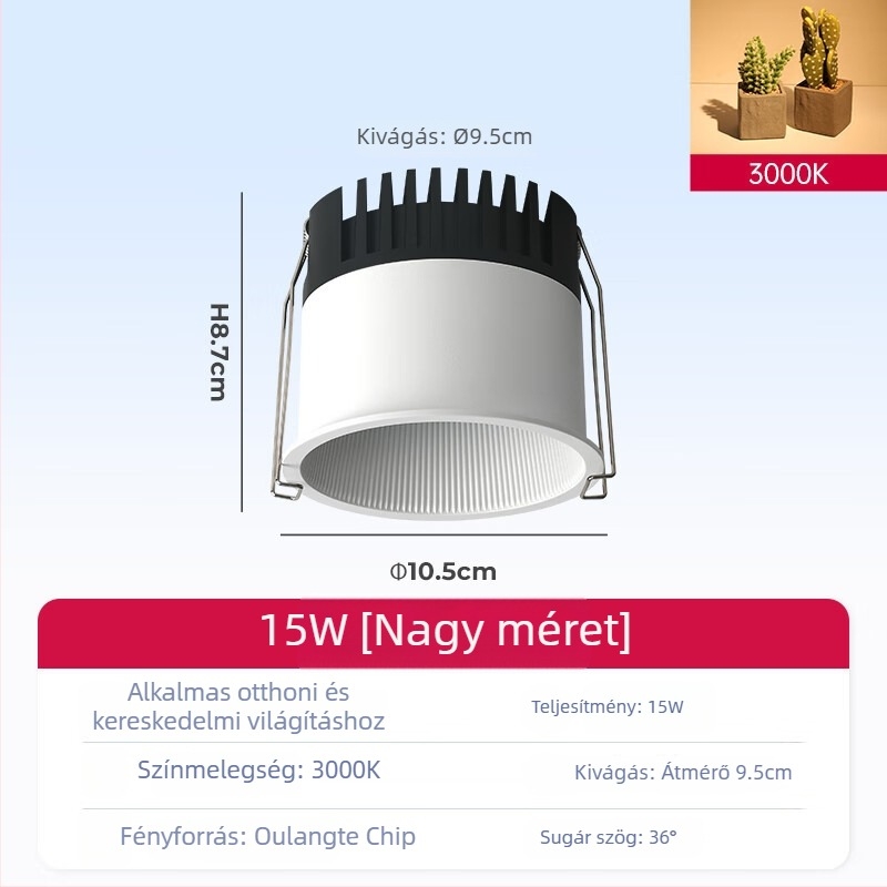 Beépített COB spotlámpa nappali mennyezetéhez, alumínium ház, 220V, CRI ≥95, gombkapcsoló