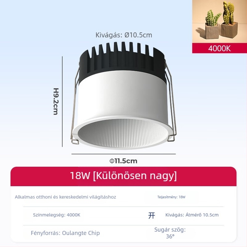Beépített COB spotlámpa nappali mennyezetéhez, alumínium ház, 220V, CRI ≥95, gombkapcsoló