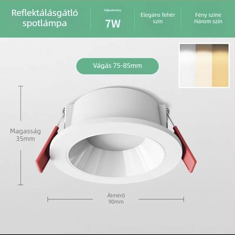 LED beépíthető mennyezeti downlight, állítható színhőmérséklet, CRI ≥ 90, 111–240V