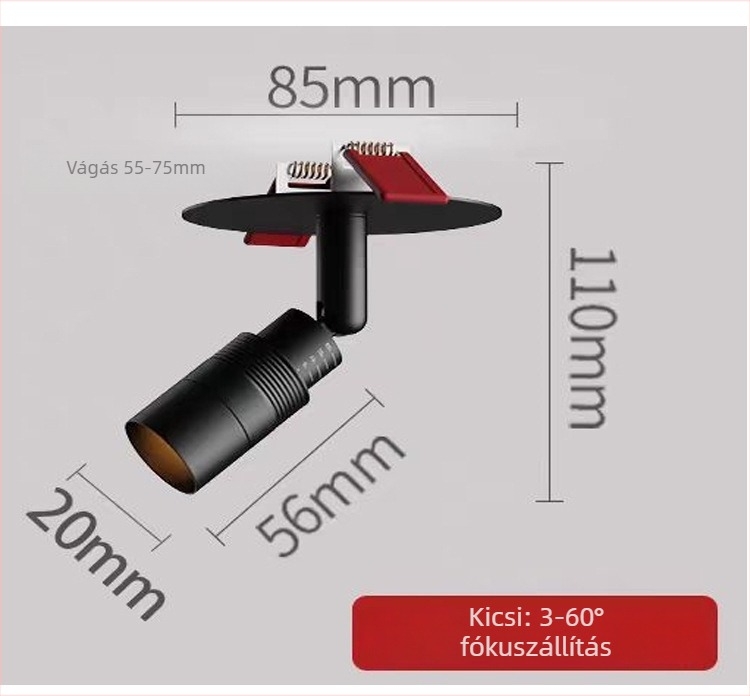 Beépített LED fókuszlámpa, 3–60°-os állítható fénysugár, PD363, 220V, alumínium ház