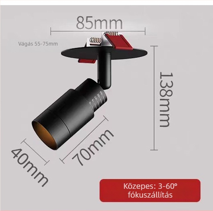 Beépített LED fókuszlámpa, 3–60°-os állítható fénysugár, PD363, 220V, alumínium ház