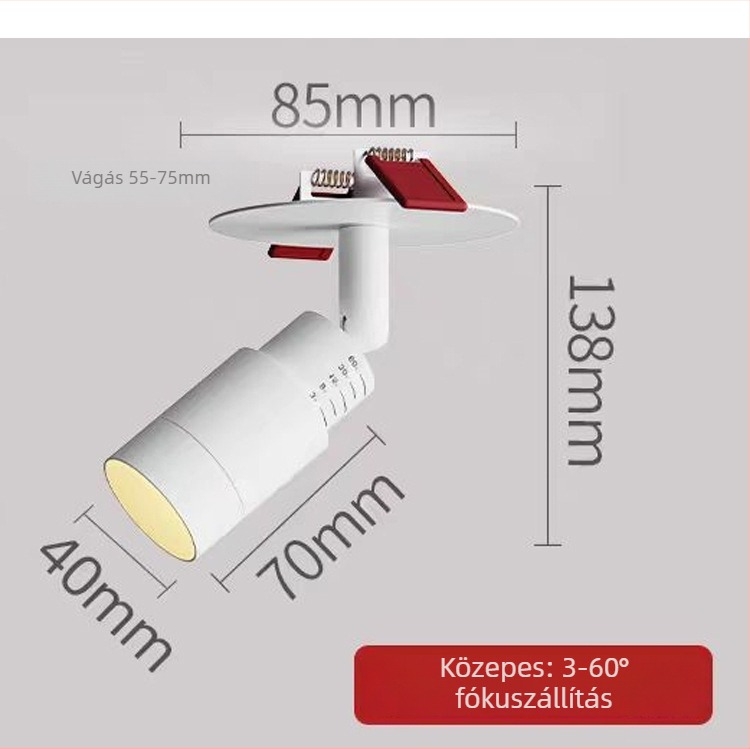 Beépített LED fókuszlámpa, 3–60°-os állítható fénysugár, PD363, 220V, alumínium ház