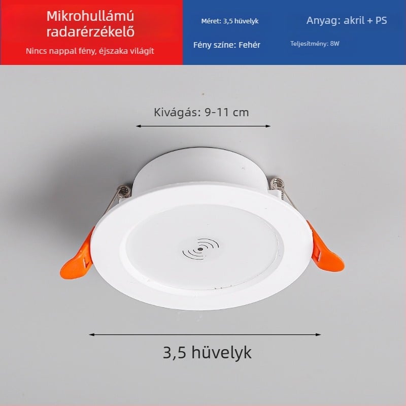 LED lefelé világító lámpa intelligens radar mozgásérzékelővel és fényvezérléssel - LED fényforrás, feszültség ≤36V, CRI 80–89, rejtett szerelés
