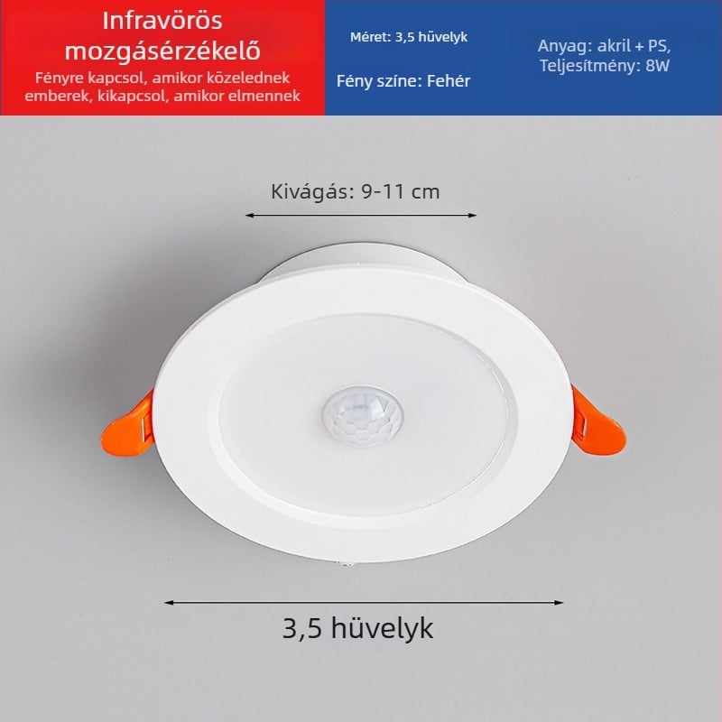 LED lefelé világító lámpa intelligens radar mozgásérzékelővel és fényvezérléssel - LED fényforrás, feszültség ≤36V, CRI 80–89, rejtett szerelés