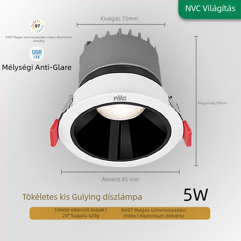RA97 anti-glare beépített LED spotlámpa, CRI≥95, 220V, alumínium ház, NVC, modern minimalista stílus