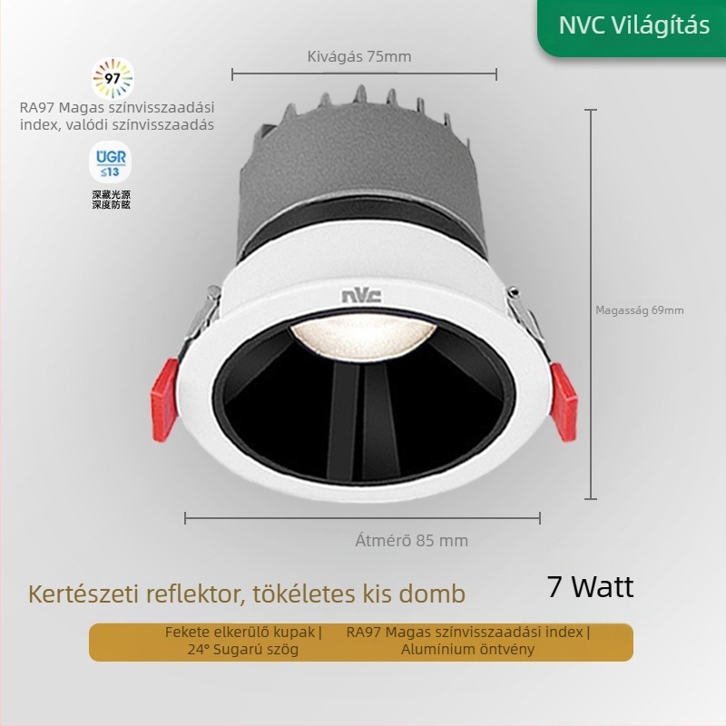 RA97 anti-glare beépített LED spotlámpa, CRI≥95, 220V, alumínium ház, NVC, modern minimalista stílus