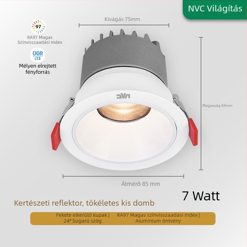 RA97 anti-glare beépített LED spotlámpa, CRI≥95, 220V, alumínium ház, NVC, modern minimalista stílus