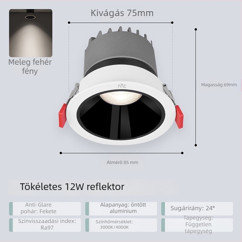 RA97 anti-glare beépített LED spotlámpa, CRI≥95, 220V, alumínium ház, NVC, modern minimalista stílus