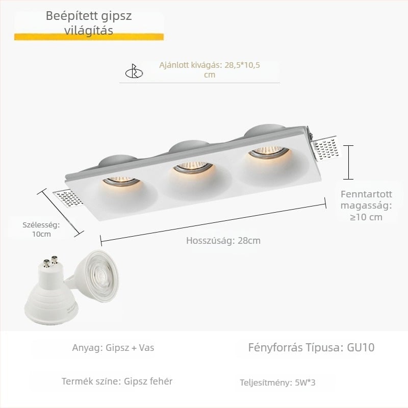 GU10 LED gipszre épített mennyezeti downlight, 6-10W, 220V, háromszínű dimmerrel, CRI ≥90, rejtett telepítés