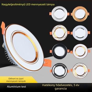 Nappalira tervezett LED mennyezeti downlight, fekete, felületre szerelhető, 110–240V, 100–300W, több színű fény állítható, PC ház
