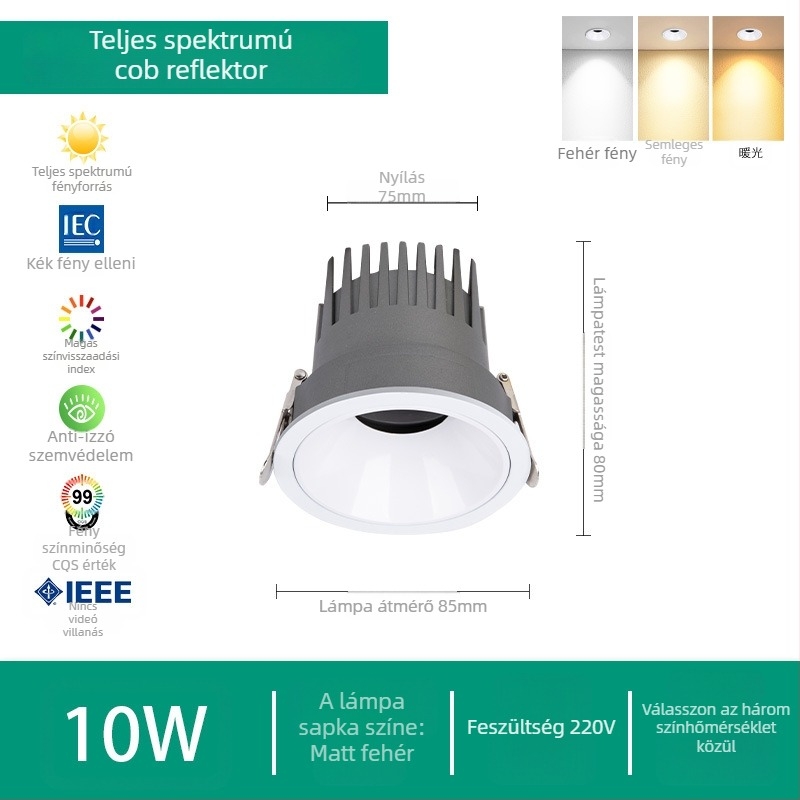 Otthoni használatra szánt LED reflektor, beépített mennyezeti lámpa, 220V, Puri chip, alumínium ház, kapcsoló-vezérlés