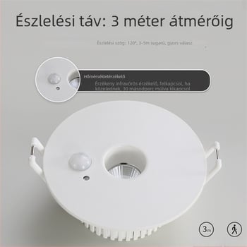 Beépített LED mennyezetlámpa infravörös mozgásérzékelővel, 85–265 V, 630–810 lm, 3000K/4000K/6000K