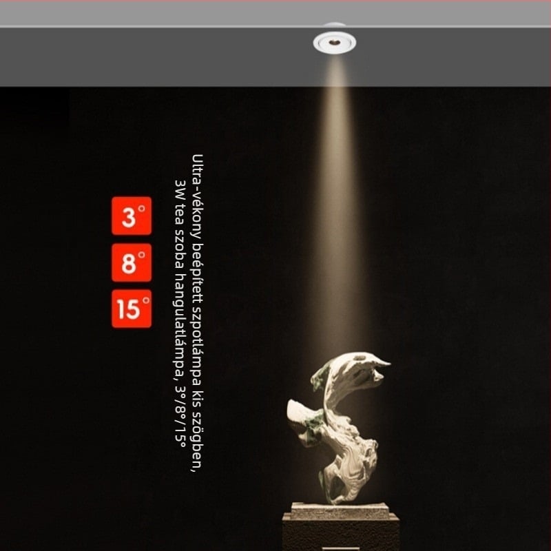 Beépített COB spotlámpa 3W, ultranagy vékony, fénysugár-szögek 3°/8°/15°, CRI ≥95, 220V