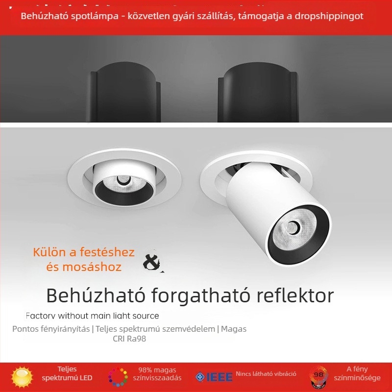 LED mennyezeti spotlámpa, beépített, állítható szög, COB fényforrás, alumínium ház, 220V, CRI ≥95