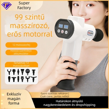Masszázspisztoly 6+ fej, 5 sebesség, zaj 36–45 dB, beépített 1200–2000 mAh akkumulátor