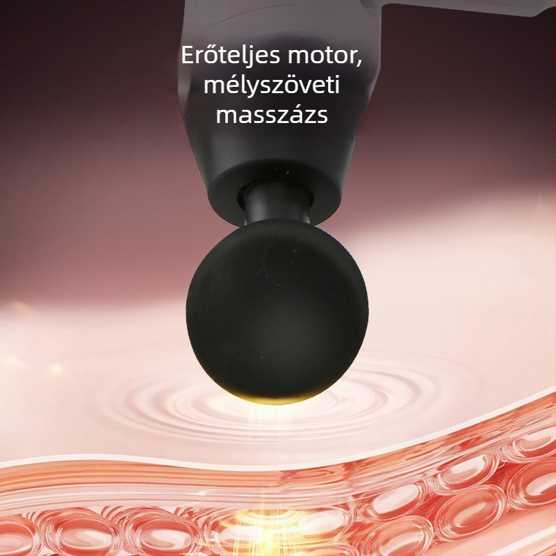 Masszázspisztoly 6+ fej, 5 sebesség, zaj 36–45 dB, beépített 1200–2000 mAh akkumulátor