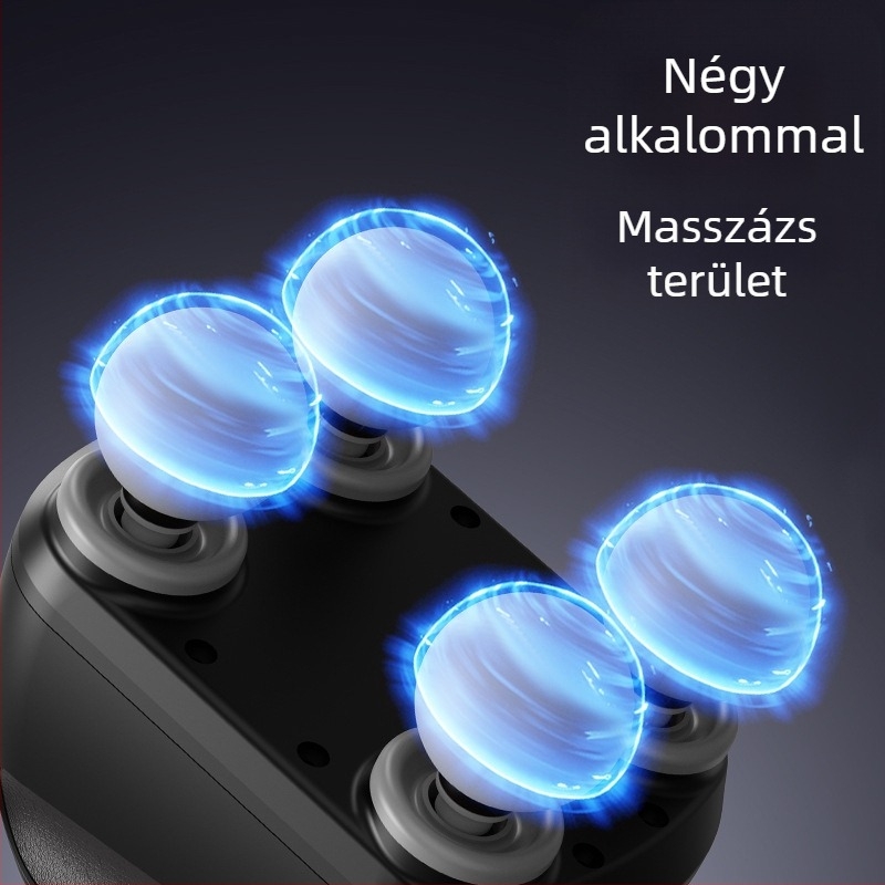 Otthoni masszázspisztoly 4 fejjel az izmok ellazítására, USB töltés, 5+ sebességbeállítás, LCD kijelző, 36–45 dB zaj