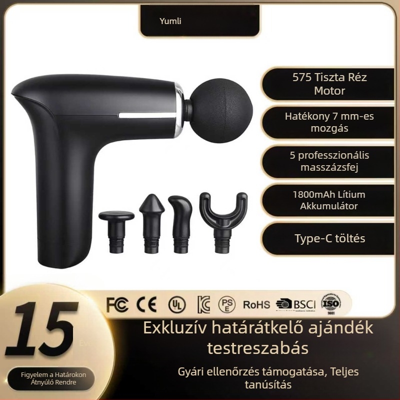 Mini fascia masszírozó kefés motorral, 5 fokozat, beépített 1200–2000 mAh akkumulátor, működési idő 1–3 óra, zaj 46–70 dB