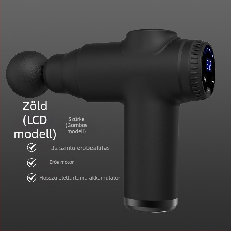 Mini fascia-géj izomlazításra, 4 fej, LCD-kijelző, 4 fokozat, alacsony zajú, beépített 1000–1200 mAh akkumulátor.