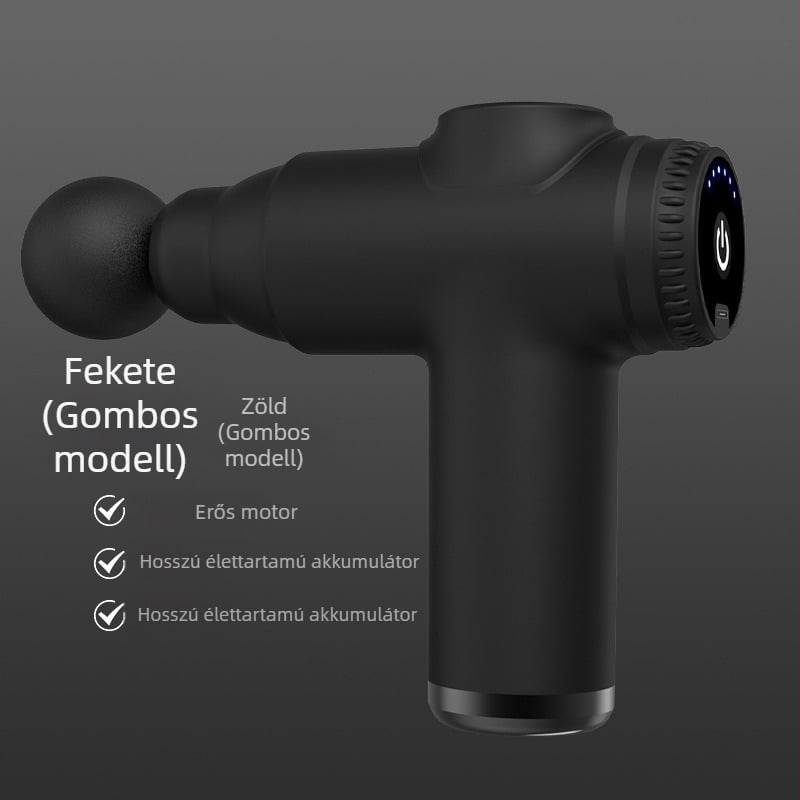 Mini fascia-géj izomlazításra, 4 fej, LCD-kijelző, 4 fokozat, alacsony zajú, beépített 1000–1200 mAh akkumulátor.