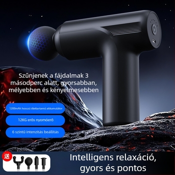 Fascia masszírozó: Mini hordozható elektromos izom masszírozó, 4 fej, 5+ fokozat, beépített 1000-1200 mAh akkumulátor, zaj 46-70 dB