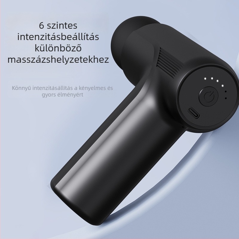 Fascia masszírozó: Mini hordozható elektromos izom masszírozó, 4 fej, 5+ fokozat, beépített 1000-1200 mAh akkumulátor, zaj 46-70 dB