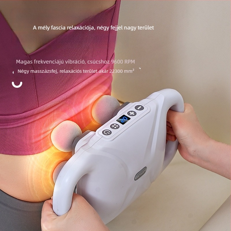Izomfascia masszírozó 4 fejjel, brushed motor, 3 sebesség beállítás, beépített 2000–4000 mAh akkumulátor, üzemidő 1–3 óra, zaj 36–45 dB