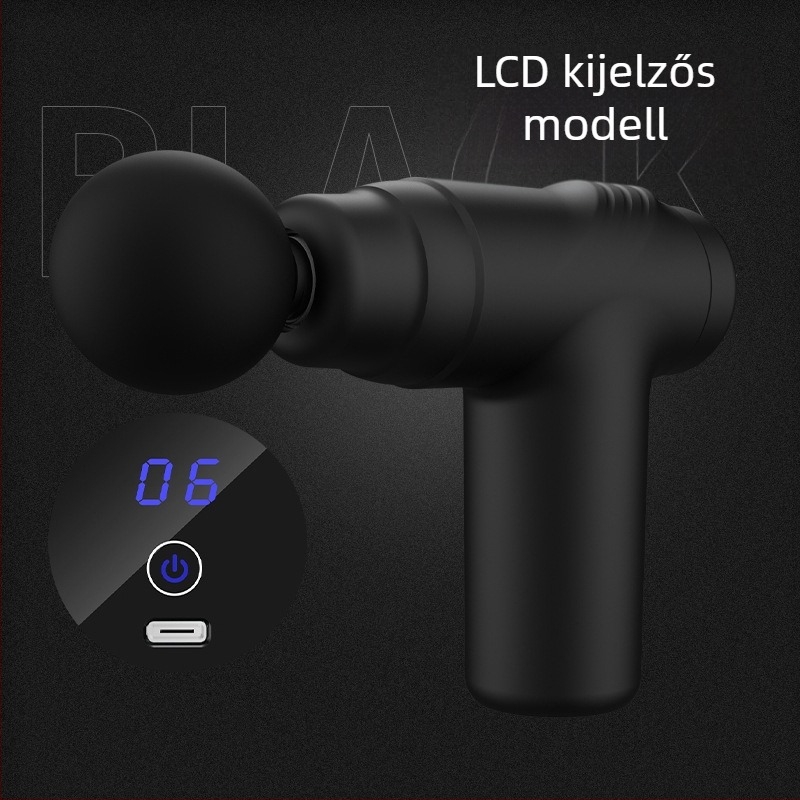 Mini fascia masszírozó beépített akkumulátorral, LCD-kijelzővel, 5+ sebességgel és 4 masszázs fejjel