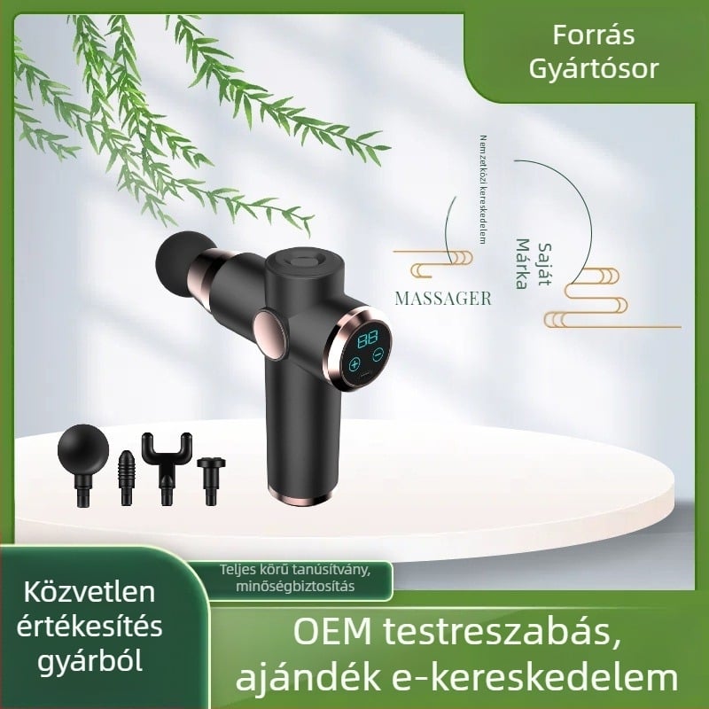 Fascia masszírozó 5+ sebességgel, LCD-kijelző, 4 fej, beépített akkumulátor 1200–2000 mAh, 24 W motor, zaj 36 dB alatt