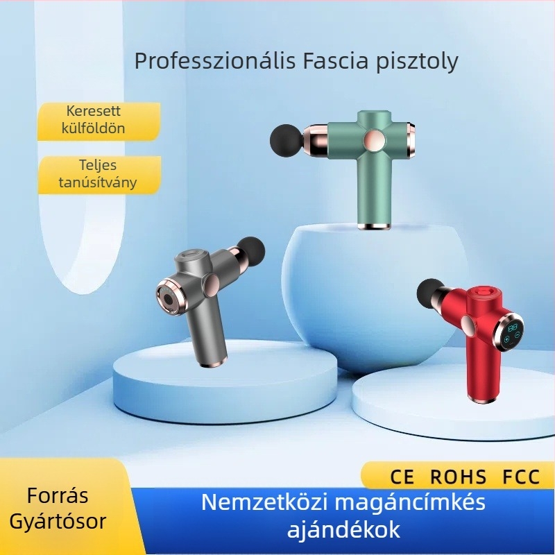 Fascia masszírozó 5+ sebességgel, LCD-kijelző, 4 fej, beépített akkumulátor 1200–2000 mAh, 24 W motor, zaj 36 dB alatt