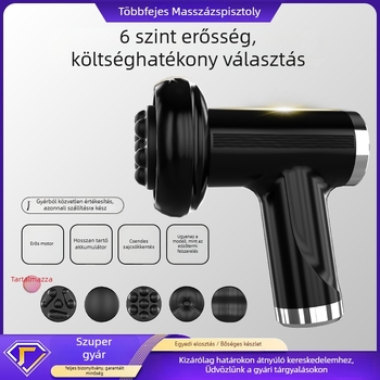 Hordozható elektromos fascia masszírozó 5 fej, 5+ sebesség, beépített 1200-2000 mAh-s akkumulátor, alacsony zajszint