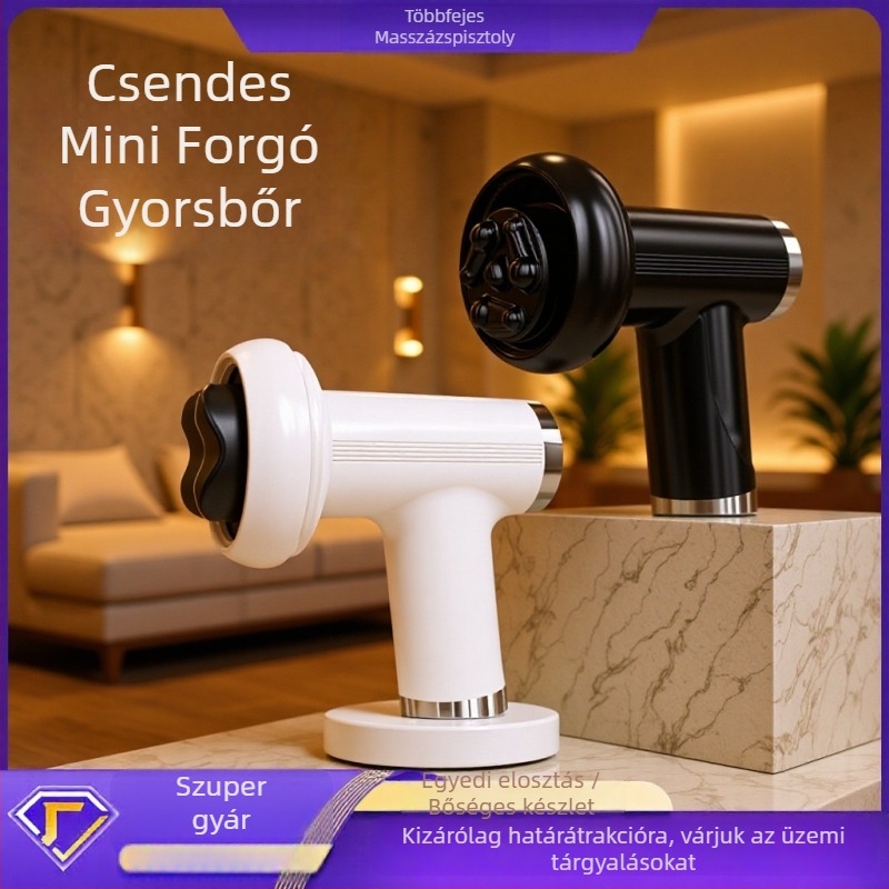 Hordozható elektromos fascia masszírozó 5 fej, 5+ sebesség, beépített 1200-2000 mAh-s akkumulátor, alacsony zajszint