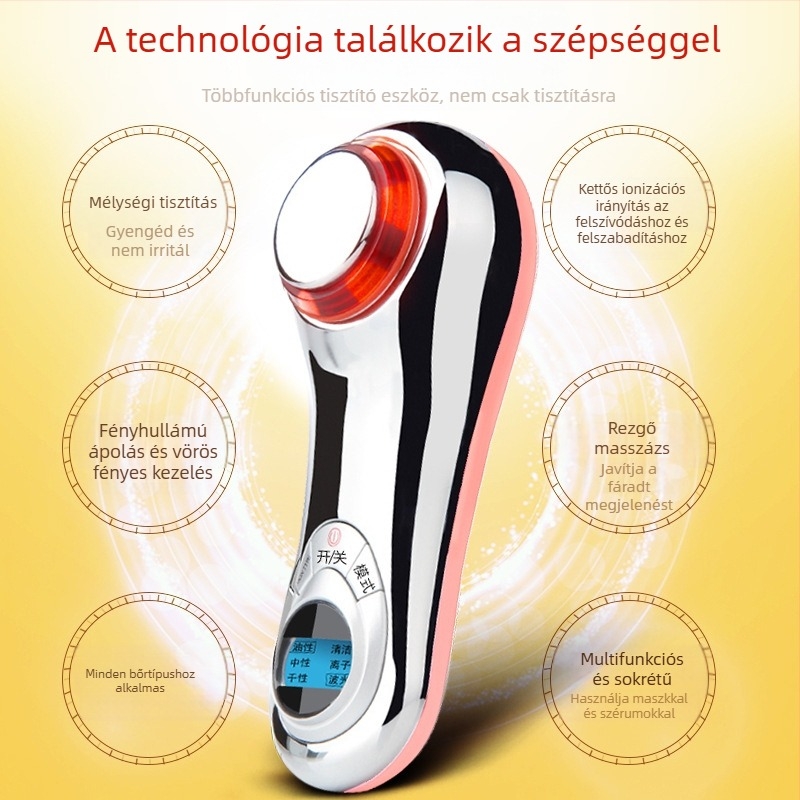 RF arcápoló eszköz elektromos arctisztítóval, arcmasszázs, mitesszer-eltávolítás, bőrápolás, vibráció, mikroáram infúzió