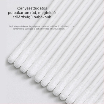 Csecsemőknek készült pamut tampontollal és dupla fejű kanalas fej a fültisztítására és az orr tisztítására – 100% pamut, egyrétegű, 120 darabos doboz