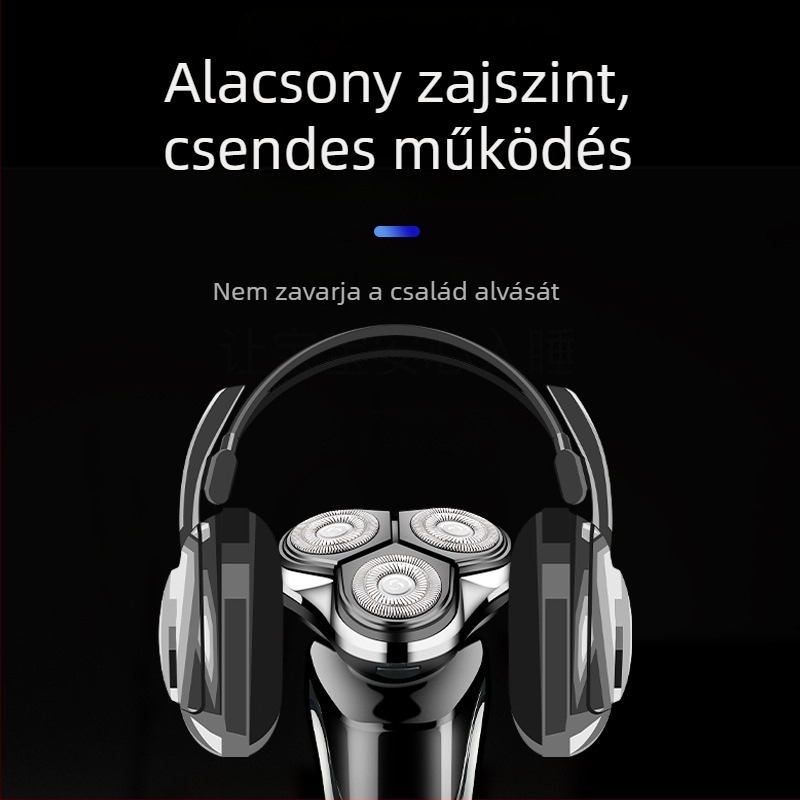 Elektromos borotva lebegő fejű 3 pengével, levehető és mosható vágófej, beépített akkumulátor 300–500 mAh, üzemidő 60 perc, töltési idő 1 óra