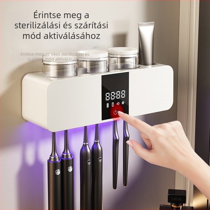 Falra szerelhető UV-szterilizáló fogkefetartó szárítással, érintéses vezérléssel, USB táplálású, max. 10W (RA-613, Kindness)