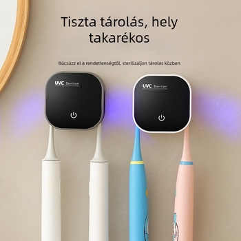 Kétfogú fogkefetartó UV-C sterilizálással és szárítással, hordozható USB-s sterilizáló