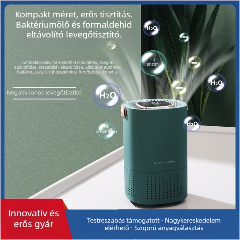 Asztali negatív ionos légtisztító – USB tápellátás, modell A8, légáram 51–150 m³/óra, lefedettség 11–20 m², halk működés ≤36 dB