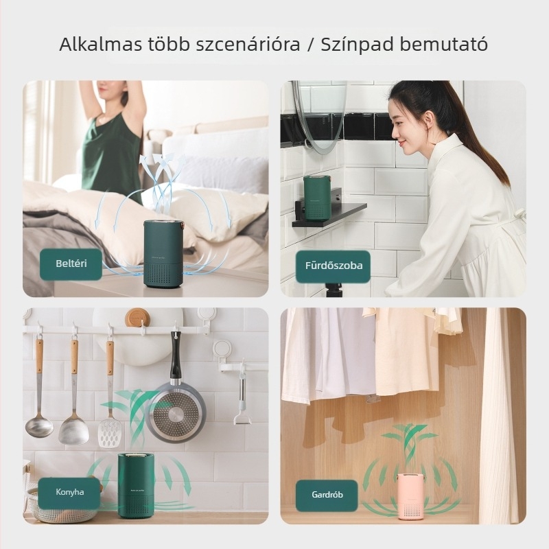 Asztali negatív ionos légtisztító – USB tápellátás, modell A8, légáram 51–150 m³/óra, lefedettség 11–20 m², halk működés ≤36 dB