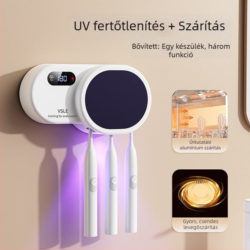 Fogkefetartó fej sterilizáló és szárító, UV sterilizáció, 99,9% hatékonyság, 180 másodperces ciklus, falra szerelhető, 5W