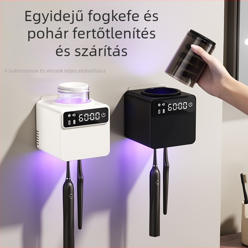 RA-616 Szterilizált fogkefetartó UV-diszinfekcióval, USB-tápellátással, érintéses vezérléssel, fúrás nélküli ragasztószerelés