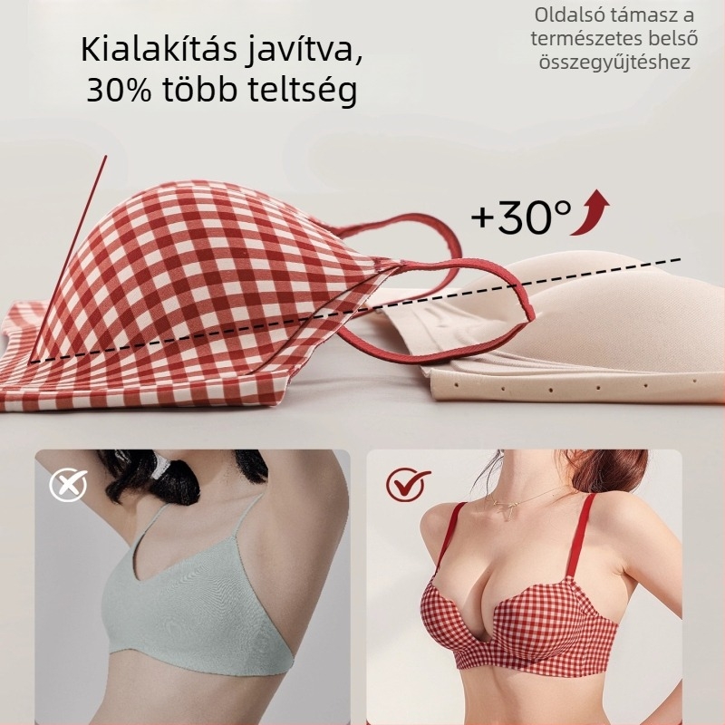 Kismellűek számára készült formázó melltartó, amely emeli és megakadályozza a megereszkedést, piros retro kockás mintázattal, 2025-ös új modell