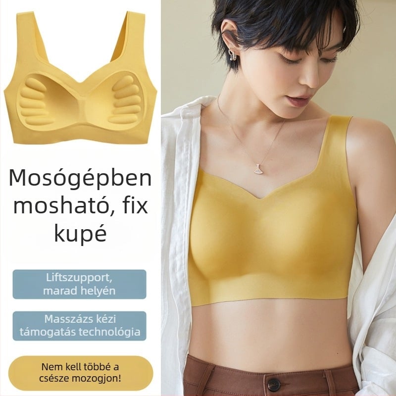 Drót nélküli, varrás nélküli, formázott kosaras, mellény-stílusú melltartó, fix dupla vállpántokkal, nylon/elasztán