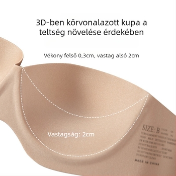 Váll nélküli push-up rejtett melltartó hátul záródóval, 3/4 kosár, felső vékonyabb és alsó vastag formavilág, 85% nylon, 15% spandex, acélgyűrű