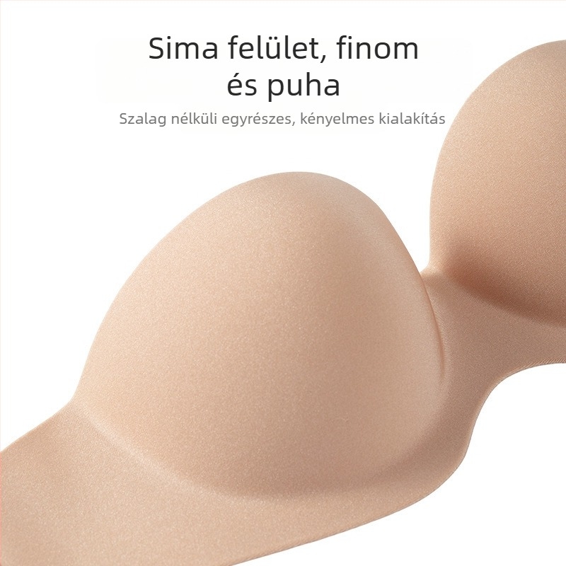 Váll nélküli push-up rejtett melltartó hátul záródóval, 3/4 kosár, felső vékonyabb és alsó vastag formavilág, 85% nylon, 15% spandex, acélgyűrű
