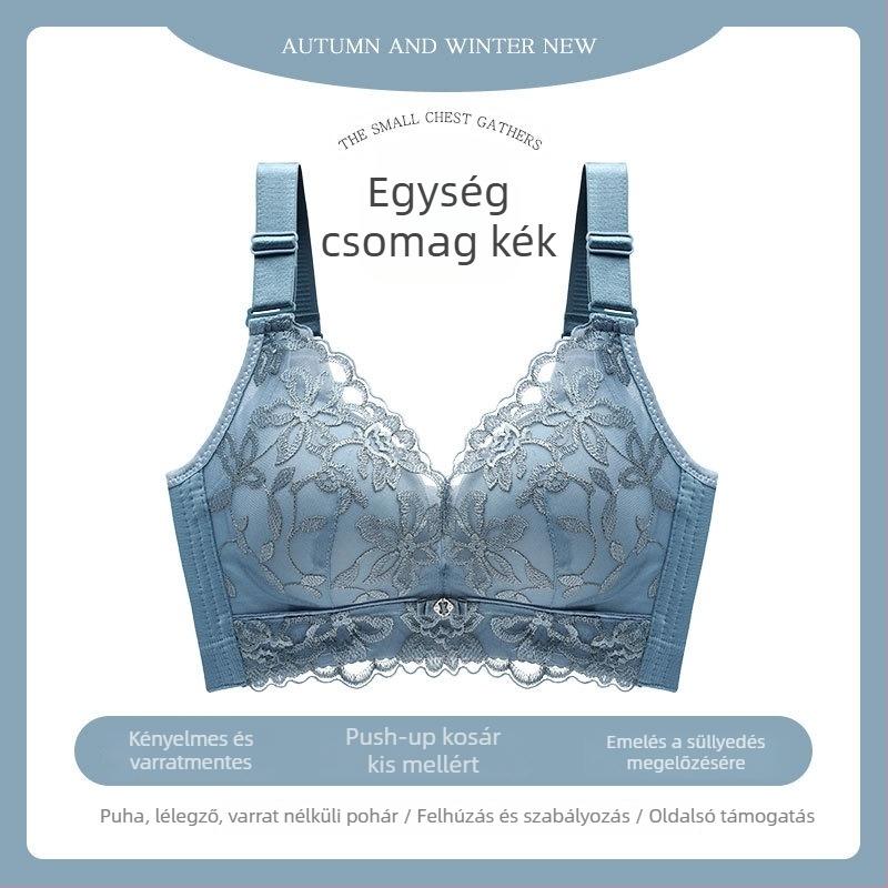 Női melltartó acélgyűrű nélküli, lélegző, csipkés hímzett push-up, állítható pántok