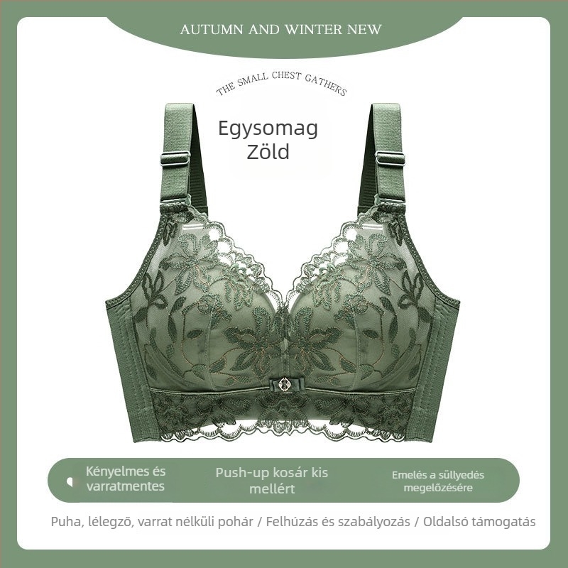 Női melltartó acélgyűrű nélküli, lélegző, csipkés hímzett push-up, állítható pántok